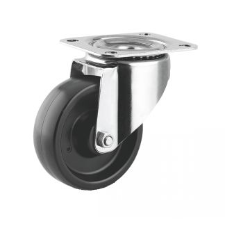 Roulette charge moyenne &agrave; platine, inox, Pivotante, sans frein