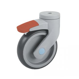 Roulette charge moyenne pivotante, &agrave; trou central, inox, Avec frein arri&egrave;re