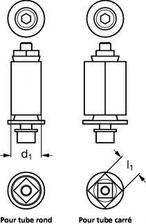 Fixation expansible inox, pour roulette &agrave; trou central et tube rond ou carr&eacute; - Sch&eacute;ma