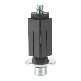 Fixation expansible inox, pour roulette &agrave; trou central, Pour tube carr&eacute;