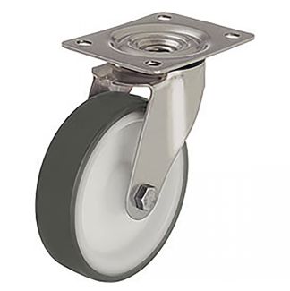 Roulette charge moyenne, à platine, inox, Pivotante, sans frein