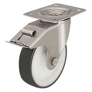 Roulette charge moyenne, à platine, inox, Pivotante, avec frein