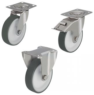Roulette charge moyenne pivotante ou fixe, à platine, inox