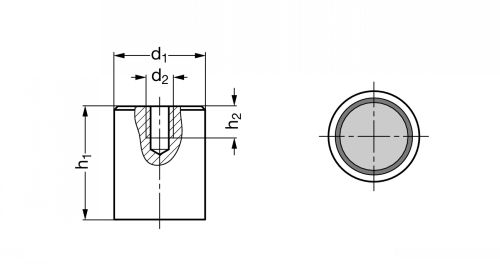 Aimant cylindrique acier, taraudé - Schéma