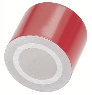 Aimant cylindrique acier, taraudé, avec plaque de fer, Laqué rouge