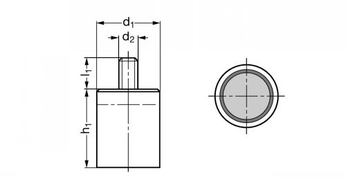 Aimant cylindrique acier, à tige - Schéma