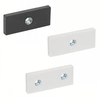 Aimant plat rectangulaire, avec trous frais&eacute;s et protection caoutchouc, Noir, 1 trou