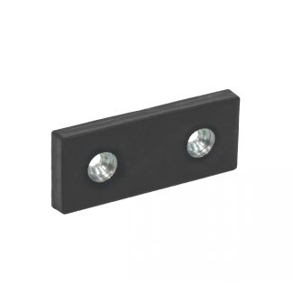 Aimant plat rectangulaire, avec trous frais&eacute;s et protection caoutchouc, Noir, 2 trous
