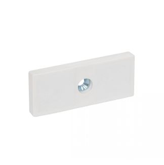 Aimant plat rectangulaire, avec trous frais&eacute;s et protection caoutchouc, Blanc, 1 trou