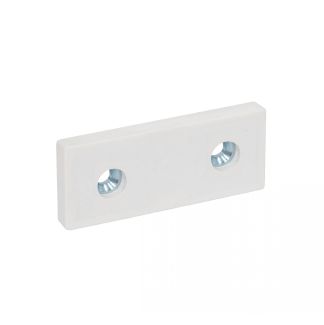 Aimant plat rectangulaire, avec trous frais&eacute;s et protection caoutchouc, Blanc, 2 trous
