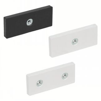 Aimant plat rectangulaire, avec trous taraud&eacute;s et protection caoutchouc, Noir, 1 taraudage