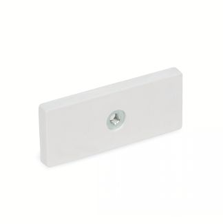 Aimant plat rectangulaire, avec trous taraud&eacute;s et protection caoutchouc, Blanc, 1 taraudage