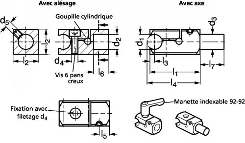 Connecteur de tube en T aluminium, pour guidage linéaire - schéma