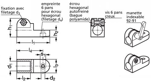 Connecteur de tube articulé petit modèle, aluminium ou inox - Schéma