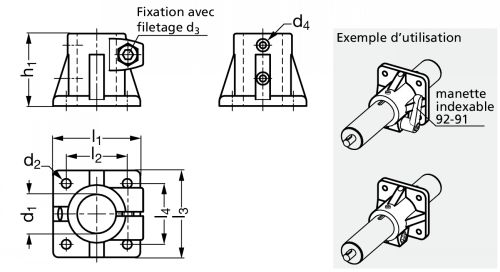 Pied pour unité linéaire, aluminium - Schéma