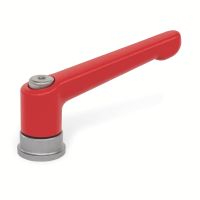 Manette indexable zamac, &agrave; palier, taraud&eacute;, Inox, rouge
