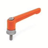 Manette indexable zamac, &agrave; palier, &agrave; tige filet&eacute;e, Inox, orange
