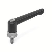 Manette indexable zamac, &agrave; palier, &agrave; tige filet&eacute;e, Inox, noire