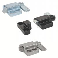 Verrou à ressort de rappel avec dispositif de blocage et embase parallèle, Acier zingué passivé bleu, sans gâche, déverrouillage vers la gauche, biseau vers le haut