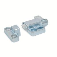 Verrou à ressort de rappel avec dispositif de blocage et embase parallèle, Acier zingué passivé bleu, avec gâche, déverrouillage vers la droite, biseau vers le bas