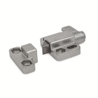 Verrou à ressort de rappel avec dispositif de blocage et embase parallèle, Inox, avec gâche, déverrouillage vers la droite, biseau vers la gauche