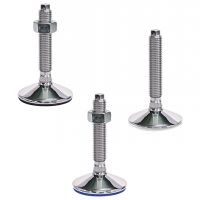 Pied inox à tige filetée avec six pans, conforme FDA, Semelle noire, avec écrou