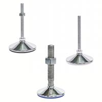 Pied inox 316 L, à tige filetée, avec semelle vulcanisée, conforme FDA, Semelle noire, avec écrou