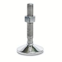 Pied inox 316 L, à tige filetée, avec semelle vulcanisée, conforme FDA, Semelle blanche, avec écrou