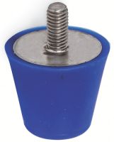 Butée silicone conique, à tige filetée inox, 55 Shore, Bleu