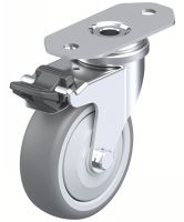Roulette pour profil&eacute;s aluminium &agrave; platine, Pivotante, avec frein arri&egrave;re, d1 = 75 mm