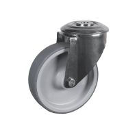 Roulette charge moyenne pivotante, &agrave; trou central, inox, Sans frein