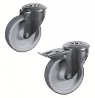 Roulette charge moyenne pivotante, &agrave; trou central, inox