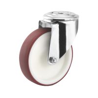 Roulette charge moyenne pivotante, &agrave; trou central, inox, Sans frein