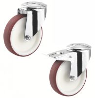 Roulette charge moyenne pivotante, &agrave; trou central, inox