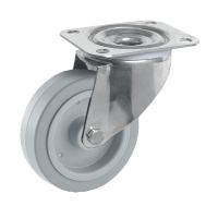 Roulette forte charge &agrave; platine, inox, Pivotante, sans frein, grise