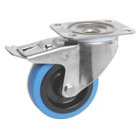 Roulette forte charge &agrave; platine, inox, Pivotante, avec frein arri&egrave;re, bleue