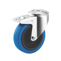 Roulette charge moyenne pivotante, &agrave; trou central, inox, Avec frein arri&egrave;re