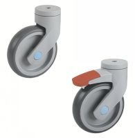 Roulette charge moyenne pivotante, &agrave; trou central, inox