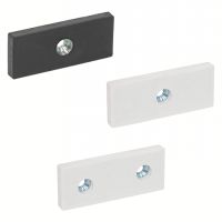 Aimant plat rectangulaire, avec trous frais&eacute;s et protection caoutchouc, Noir, 1 trou