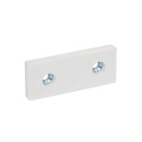 Aimant plat rectangulaire, avec trous frais&eacute;s et protection caoutchouc, Blanc, 2 trous