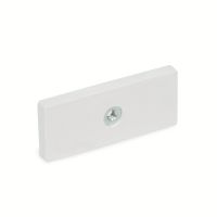 Aimant plat rectangulaire, avec trous taraud&eacute;s et protection caoutchouc, Blanc, 1 taraudage