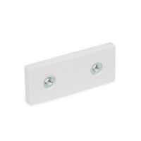Aimant plat rectangulaire, avec trous taraud&eacute;s et protection caoutchouc, Blanc, 2 taraudages
