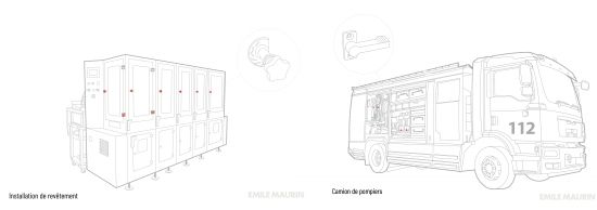 Installation de revêtement et camion de papiers